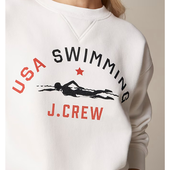 J Crew x USA Swimming Heritage Fleece Oversized Sweatshirt S White BP028 J.Crew - Picture 2 of 4